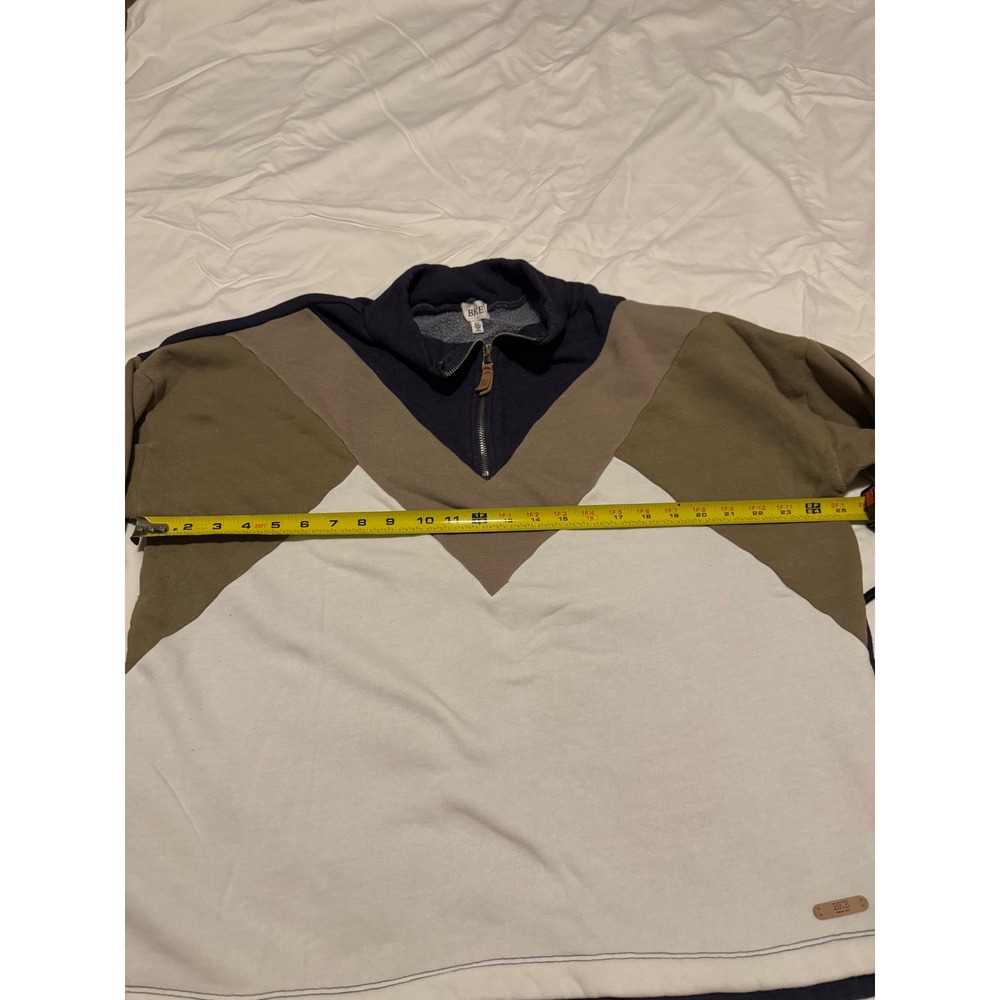 BKE Womens XL Quarter Zip Colorblock Chevron Fleece Sweatshirt Navy Olive Green - Picture 2 of 4
